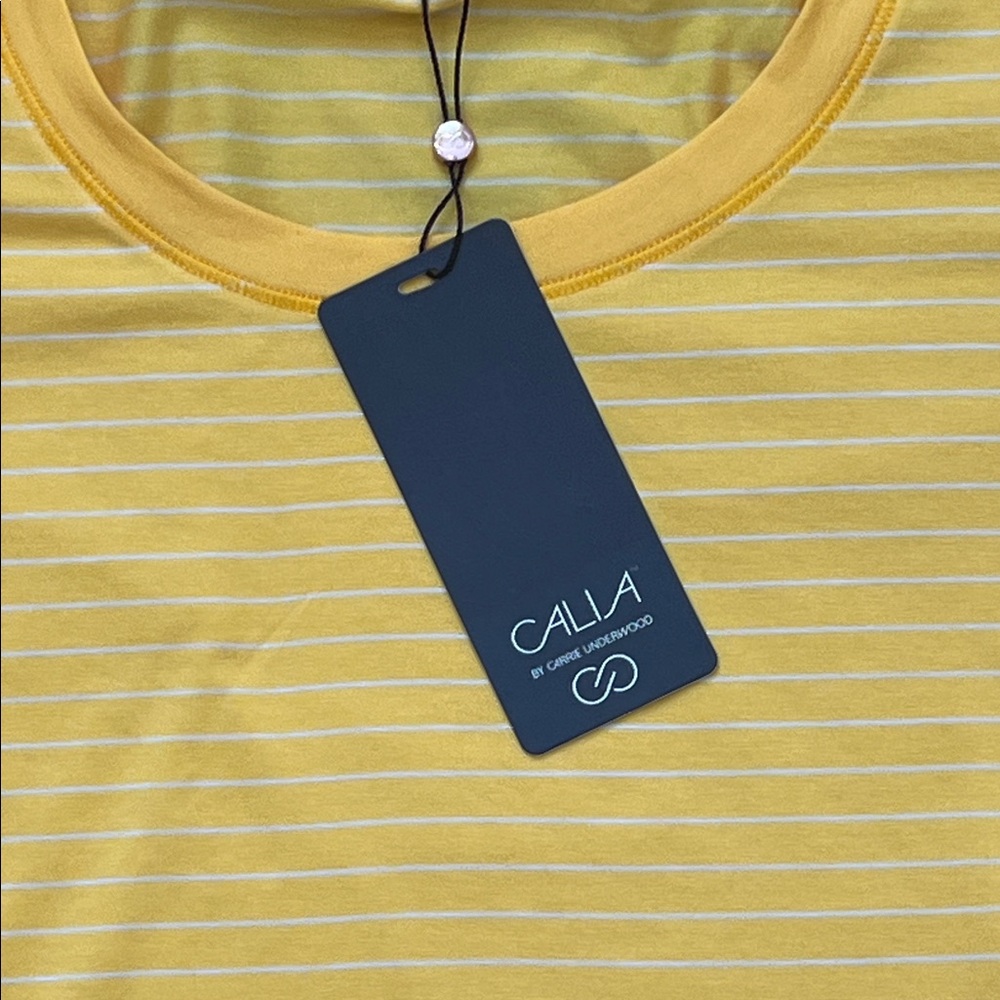 NEW CALIA by Carrie Underwood Yellow Striped Short Sleeve Tee - Picture 2 of 8